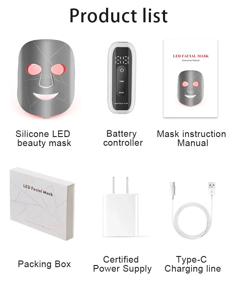 Red Light Therapy 660nm Led Light Photon Therapy Facial Neck Silicone Beauty Led Mask For Skin Whitening Rejuvenation Collagen